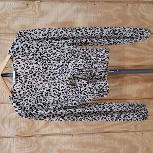 Zara Black Ivory White Balloon Sleeve Animal Print Crop Top Size M